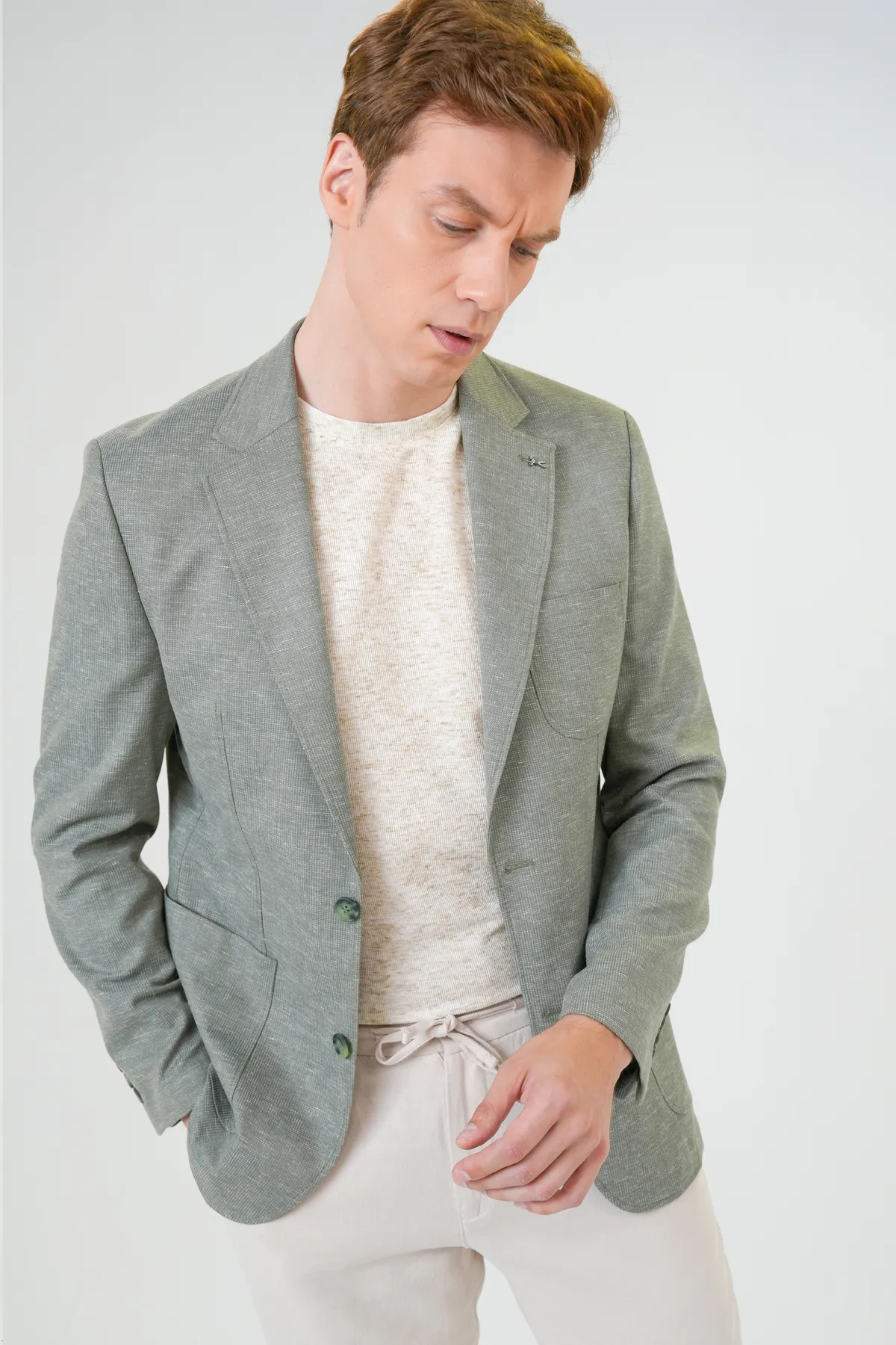 Slim Fit Ceket Yeşil Erkek Slim Kalıp Baskılı Ceket